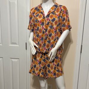 Forever 21 Orange, Pink & Blue Floral Short Pajama Set